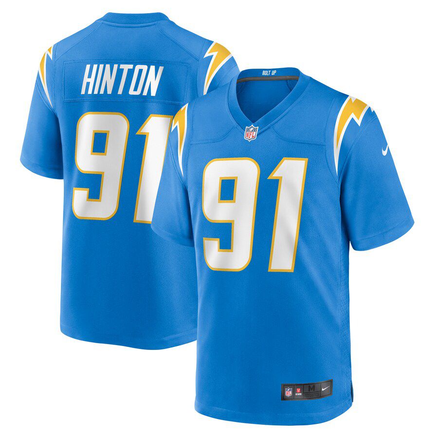Men Los Angeles Chargers 91 Christopher Hinton Nike Powder Blue Home Game Player NFL Jersey